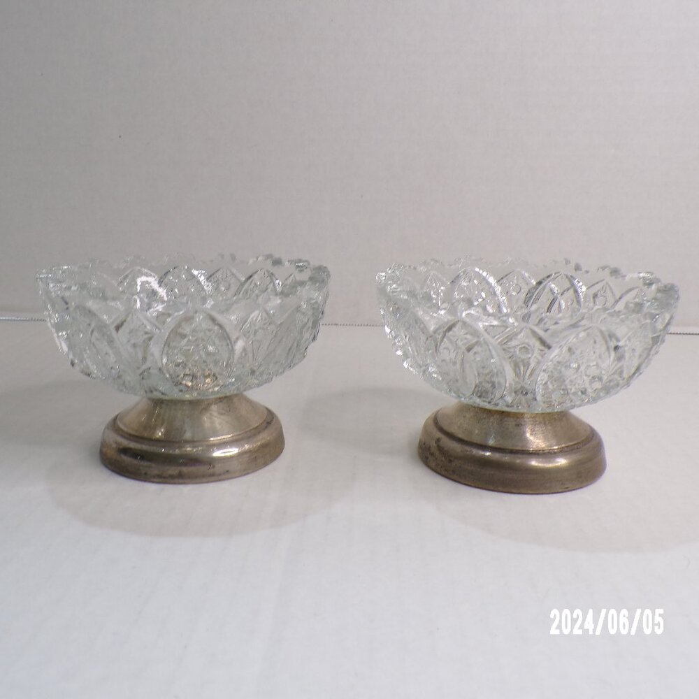 Pair of Vintage BI Silverplate Silver Plate & Glass Candle Holders #3960